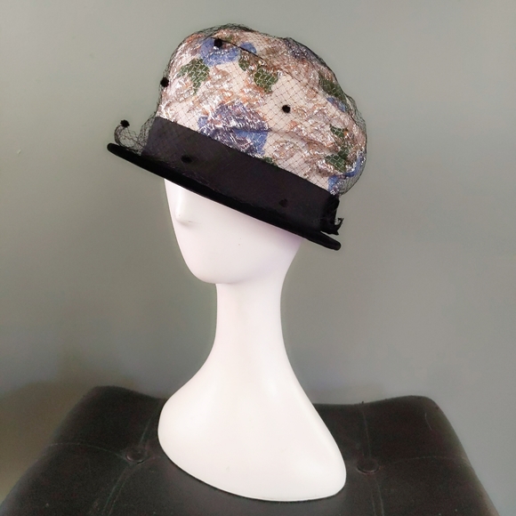 Vtg Union Made Floral Gold Lame Bucket Flapper Hat - Picture 2 of 6